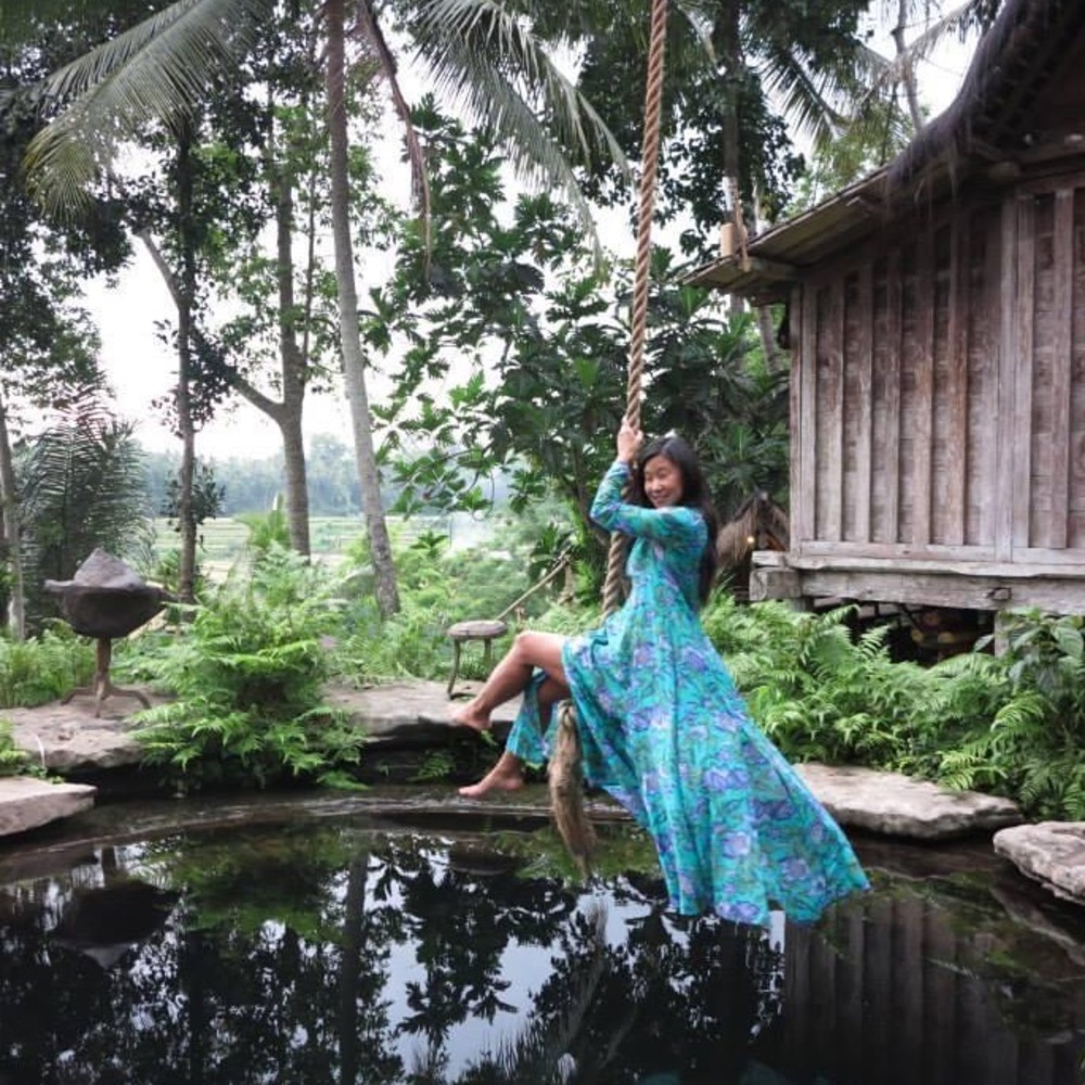 Zimmermann green-blue floral cotton silk voile long sleeve dress